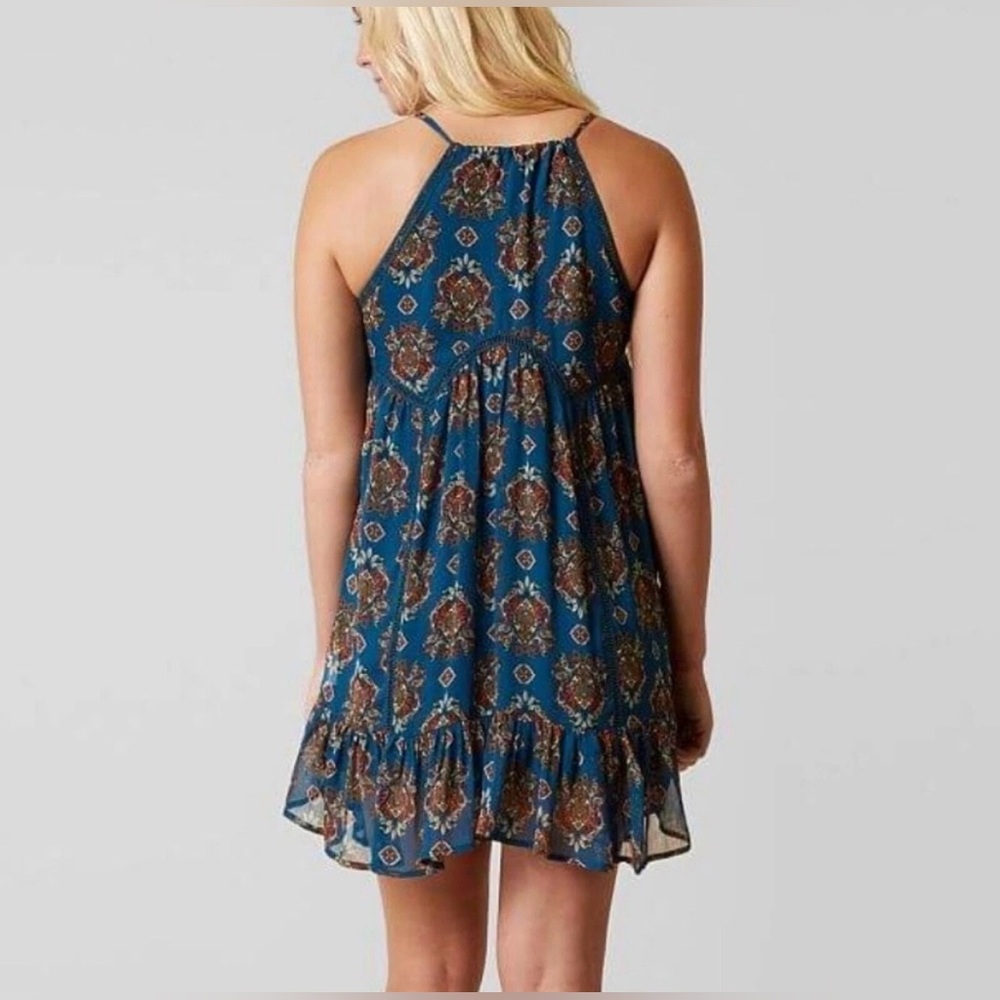 Coco + Jaimeson Bohemian Festival Print Lined Teal Mini Dress Tunic Tank Top - Picture 3 of 14